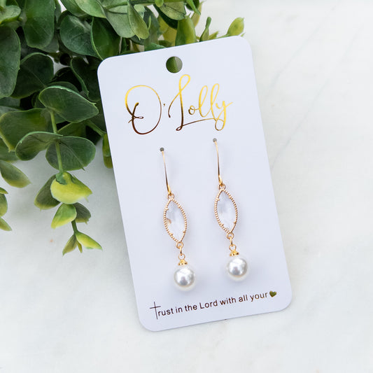 Pearl Drop w/Clear Glass Earrings “Lulu”
