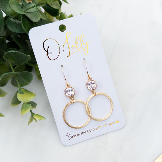 CZ Stone w/Gold Textured Hoop Dangle Earrings “Ollie”