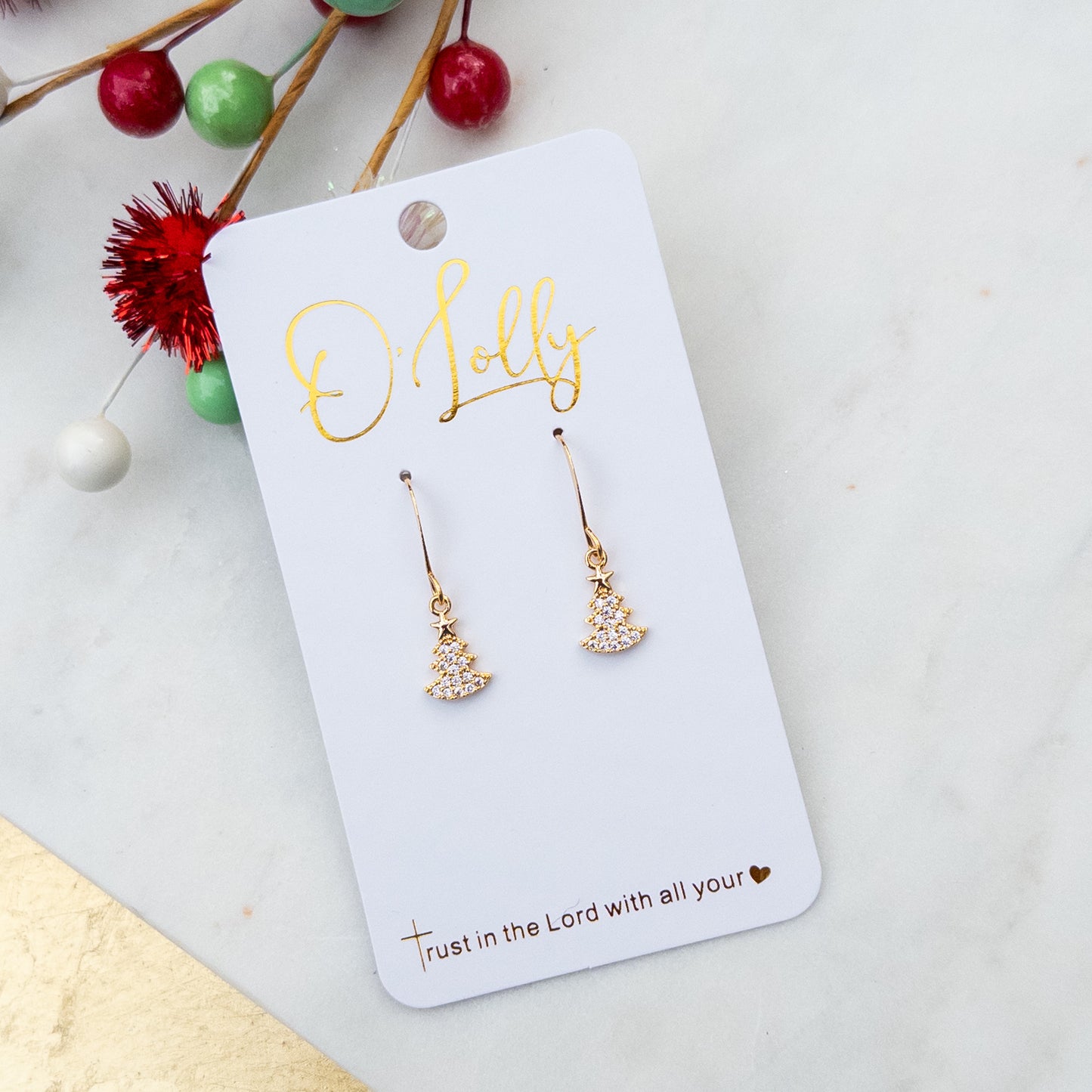 Mini Gold Sparkle Christmas Tree Earrings