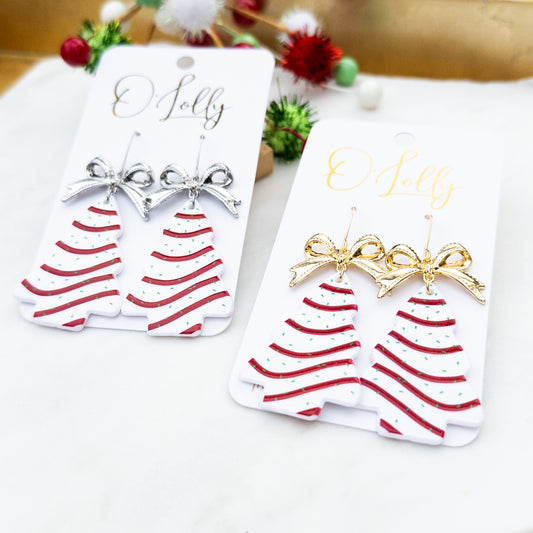 Christmas Tree Cake w/Bow Earrings