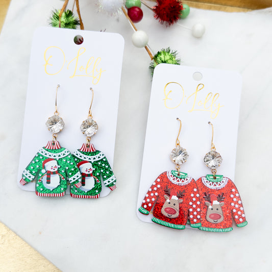 Christmas Sweater Earrings w/Clear Stone Earrings
