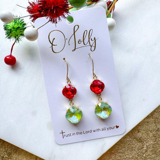 O’Lolly “Noel” Earrings- Red & Green Stone Earrings