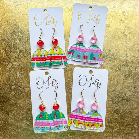 O’Lolly “Christmas Sweater” Earrings - Assorted Acrylic Christmas Sweater Patterns
