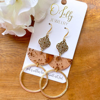 O'Lolly "Brandy" Earrings - Gold Quatrefoil, Brown Speck Connector w/ Gold Hoop