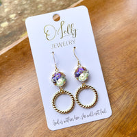 O'Lolly "Libby" Earrings - Clear Moonlight Stone w/Gold Hoop