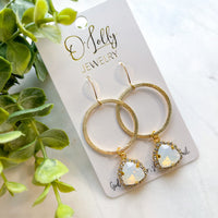 O'Lolly "Alice" Earrings - Gold Hoop w/Opal Rhinestone Charm