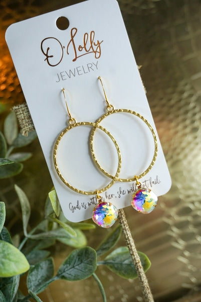 O'Lolly "Savannah" Earrings - Gold Hoop w/AB Stone Dangle