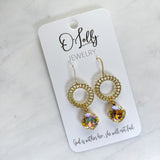 O'Lolly "Shelia" Earrings - Gold Connector w/Sunset Stone Dangle