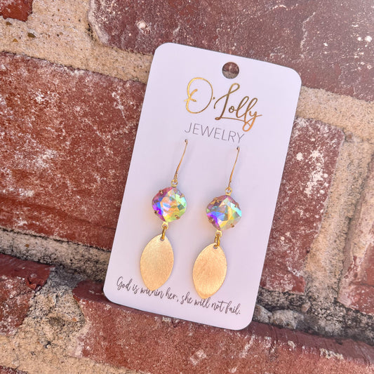 O'Lolly "Chloe" Earrings - 12mm Stone w/Leaf Gold Dangle