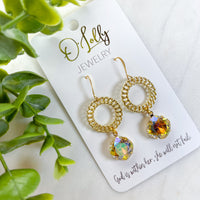 O'Lolly "Shelia" Earrings - Gold Connector w/Sunset Stone Dangle